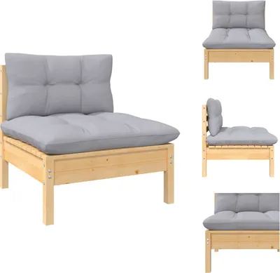 Image de vidaXL Canapé de jardin central avec coussins gris pin massif - éléments de canapés de jardin
