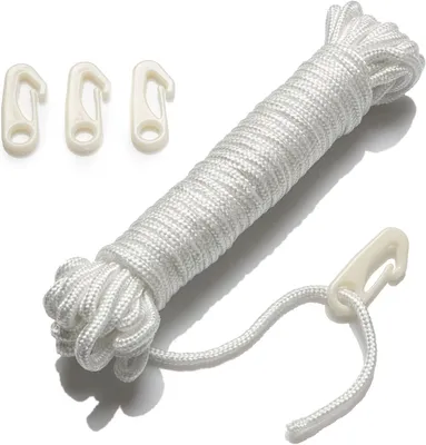 Imagen del producto de Cuerda para bandera, 15 metros, resistente a la intemperie, con 4 ganchos, para asta de bandera