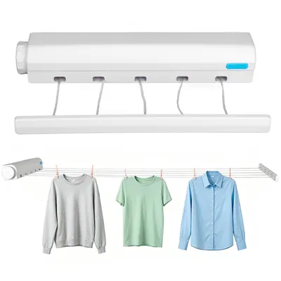 Produktbild von Wand-Wäscheleinen 5 Wäscheleinen 3.75M wäscheleine balkon wäscheleinen schutzhülle mit Rückzugsperre zur Wandmontage inkl. Befestigungsmaterial