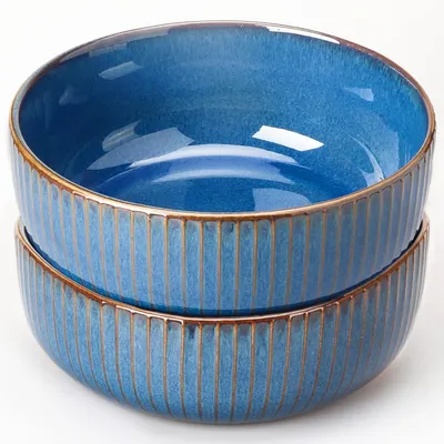 Zdjęcie produktu dla Zestaw dwóch ceramicznych salaterek, pojemność 1800 ml, kolor niebieski, średnica 21 cm