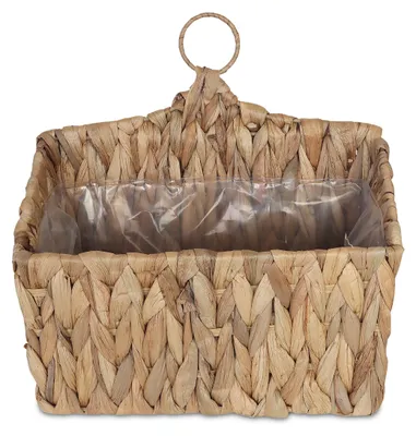 Produktbild von Relaxdays Blumenampel Wasserhyazinthe, Kräuter, Pflanzen, HBT 29 x 28 x 15 cm, Pflanzkorb geflochten, Folie, Ring, natur