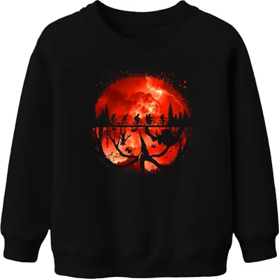 Produktbild von Upside Down Kinder auf Fahrrädern Monster Horror 80er Retro Uni Kinder Sweatshirt Pullover, Schwarz, 116