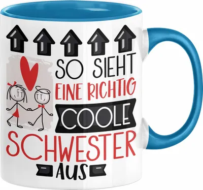 Produktbild von Schwester Geschenk Tasse Lustig Geschenkidee für Schwester Geburtstag So Sieht Eine Richtig Coole Schwester Aus Frauen Spruch Beste Schwester (Blau)