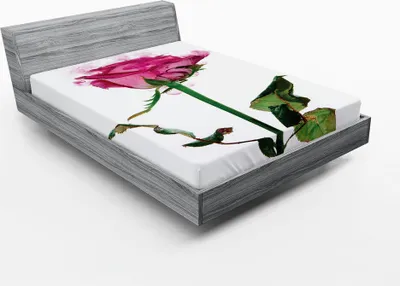 Immagine prodotto di ABAKUHAUS Lenzuolo con angoli Vintage Rose, illustrazione con ramo di rosa singola e fumo, 90 x 200 cm, verde felce e rosa pastello