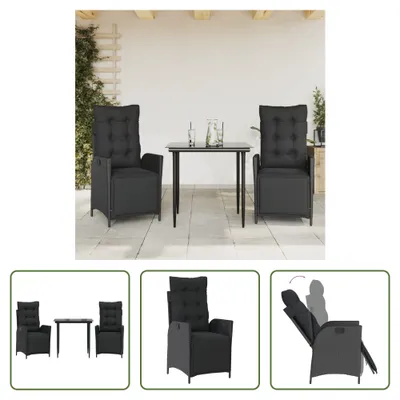 Produktbild von The Living Store 3-tlg. Garten-Essgruppe mit Kissen Schwarz Poly Rattan