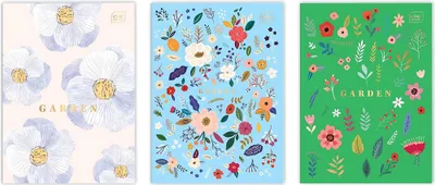 A collage of three notebook covers with floral designs.