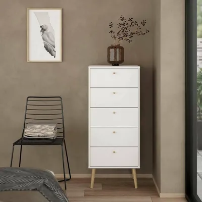 Image de Yaoundé - Commode, 50x39x120h cm Blanc, 5 Tiroirs