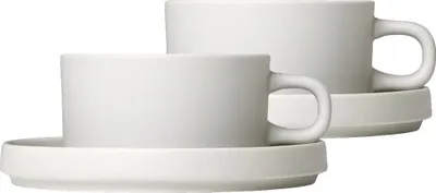 Produktbild von Blomus Pilar Set 2 Teetassen, Tasse, Becher, Trinkgefäß, Keramik, Moonbeam, 170 ml, 63908