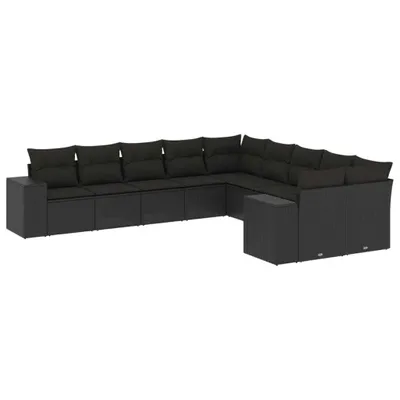 Produktbild von Modulare Garten-Sofagarnitur, 10-teilig, Schwarz, aus PE-Rattan und Stahl, UV-beständig, mit abnehmbaren & waschbaren Kissenbezügen