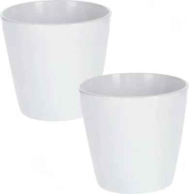 Produktbild von KOTARBAU® 2er Set Keramik Blumentopf Übertopf ⌀ 16 cm Klassisch Weiß Glatt