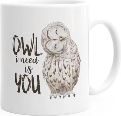 Produktbild von Kaffee-Tasse Eule Owl I need is you Liebe Spruch Geschenk Valentinstag Weihnachten Ehe Partnerschaft MoonWorks® weiß unisize