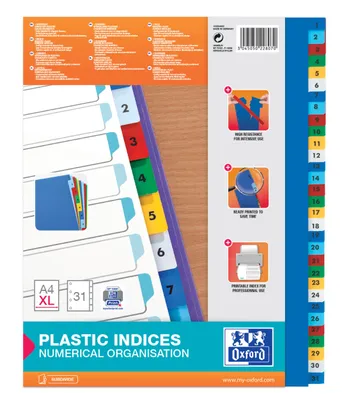 Immagine prodotto di Registri in plastica ELBA, numeri, DIN A4+, colorati, 31 pezzi