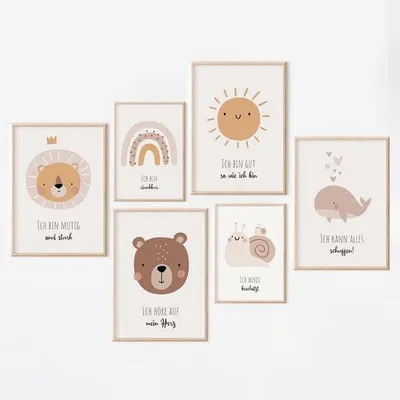 Produktbild von Wanddekoration Set mit 6 Affirmationspostern für Kinderzimmer - DIN A4 und DIN A5