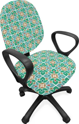 Produktbild von ABAKUHAUS Teal und Weiß Bürostuhl Schonbezug, floral marokkanisch, dekorative Schutzhülle aus Stretchgewebe, Mehrfarbig