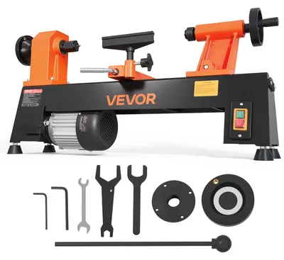 Produktbild von VEVOR Holz-Drehmaschine 1/2 PS 355 x 1016 mm Tisch-Drehmaschine 4 Geschwindigkeiten, 720/1240/1750/2150 U/min, mit Werkzeugablage, Schraubenschlüsseln, Platten, Schwerlast, für Anfänger und professionelle Holzverarbeitung, Holzverarbeitung