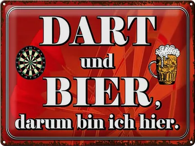 Produktbild von Blechschild Dart und Bier darum bin ich hier, 40 x 30 cm, Blechschilder Spruch Sport Hobby