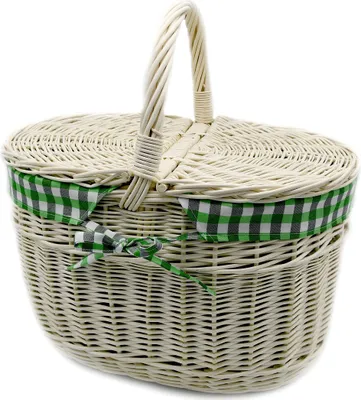 Produktbild von MyBer® Korb Picknickkorb Tragekorb mit 2 Deckeln Weidenkorb Vollweide Einkaufskorb geflochten weiß K12-027-SHGG