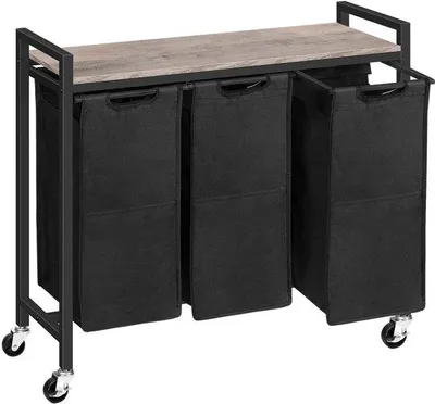 Immagine prodotto di Carrello portabiancheria a 3 scomparti, 39,8 l, tessuto Oxford, grigio-nero
