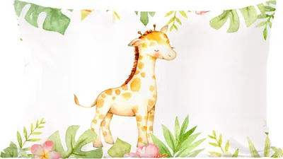 Produktbild von MuchoWow® Zierkissen Sofakissen Wohnzimmer Dekokissen 50x30 cm Giraffe - Dschungel - Blumen - Aquarell - Wohnzimmerdekoration - Polster mit Photo