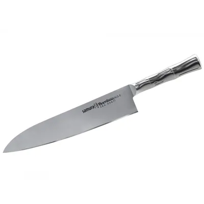 Obrázok produktu pre SAMURA Profi GrandChef nôž ultra ostrý, veľký, vyrobený z japonskej nehrdzavejúcej ocele AUS 8, 24 cm čepeľ, oceľová rukoväť, ergonomický, nerezový, univerzálny nôž, príborový nôž