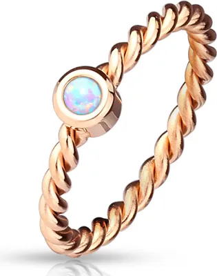 Produktbild von viva-adorno Gr. 50 (15,9 mm Ø) Fingerring Edelstahl Damen Ring Rosegold geflochten Opal Damenring gedreht RS57op