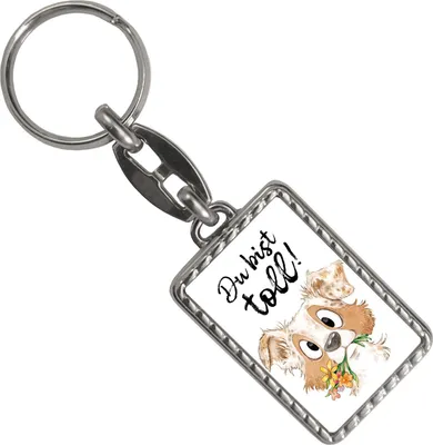 Produktbild von Hund Schlüsselanhänger mit Bordüre mit Spruch Du bist toll