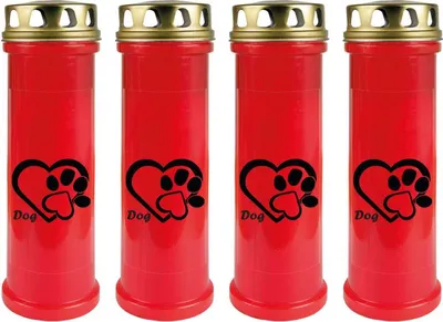 Produktbild von Grabkerze Rot 4er Pack, Brenndauer: 100 Stunden ( je Kerze ), Motiv: Herz Pfote