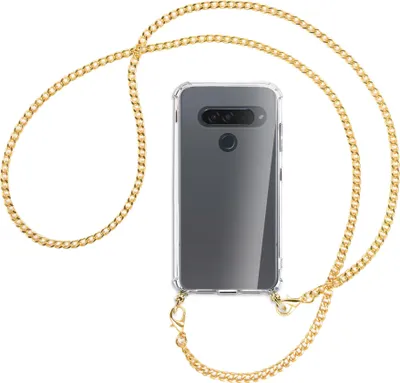Produktbild von Handykette Backcover-Schutzhülle mit Band (Metall goldfarben) für LG G8S ThinQ - goldfarbene Kette