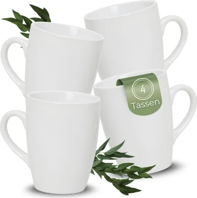 Produktbild von Kaffeetassen 4er Set aus Keramik 340ml, Teetassen in Weiß
