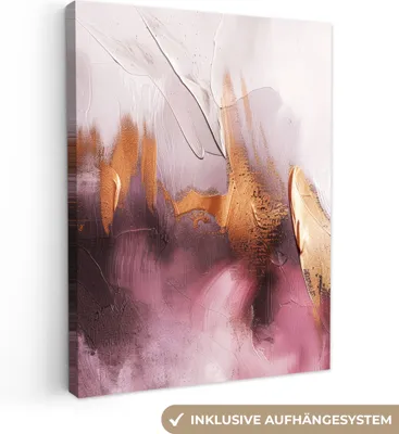 Produktbild von MuchoWow® - Leinwandbilder - Lila - Abstrakt - Farbe - Gold, Wandbild, Wanddeko Bilder Wohnzimmer, 60x80 cm