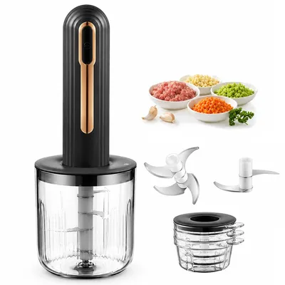 Produktbild von Mini Zerkleinerer elektrisch, USB aufladbarer Küchenzerkleinerer mit 4 Behältern, Knoblauch- & Gemüsezerkleinerer für Fleisch, Zwiebeln & Nüsse