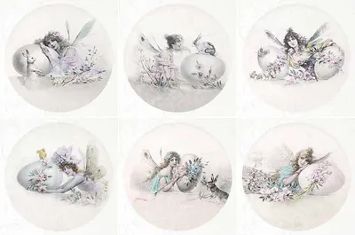 Produktbild von ITD Reispapier Decoupage SET Bastelpapier, Engelsfrauen, Feen mit Hasen und Hühnern RSM068