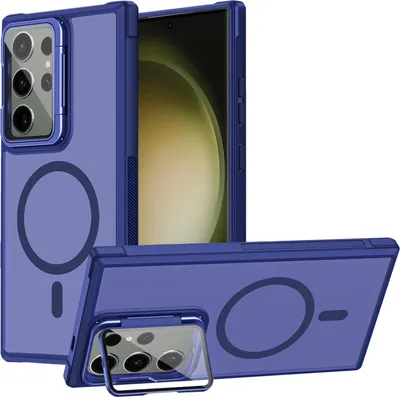 Produktbild von Conie MagSafe Schutzhülle für Samsung Galaxy S23 Ultra Hard Case Kunststoff Kamera Schutz Cover Hülle magnetisch mit Ständer in Blau