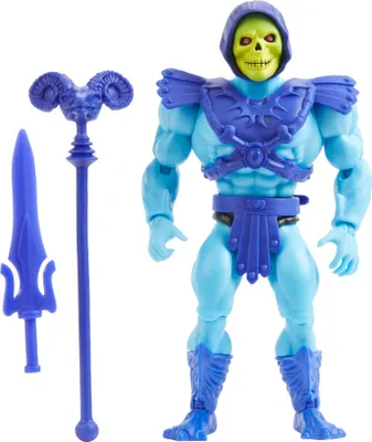 Image de Figurine de Skeletor de la série Masters of the Universe Origins, un personnage idéal pour inventer des histoires, jouer et l'exposer. C'est un cadeau parfait pour les enfants de 6 à 10 ans et pour les collectionneurs adultes. Référence : HGH45