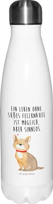 Produktbild von Mr. & Mrs. Panda Trinkflasche Hund Glück - Weiß - Geschenk, Sportflasche, thermobehälter, Liebe, Thermos, Spruch, Corgie, Herz, Sprüche, thermo, trinkflaschen