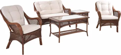 Zdjęcie produktu dla KRINES HOME Zestaw rattanowy Marbella naturalny rattan grupa do siedzenia ogród zimowy w stylu wiejskiego domu rattan grupa do ogrodu zimowego (antyczny brąz)