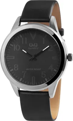 Produktbild von Q&Q Herrenuhr mit Kunstlederionsband in schwarz, 3 bar