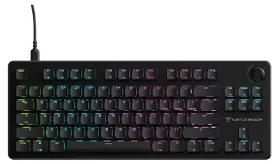 Produktbild von Turtle Beach Vulcan II TKL RGB Tenkeyless Mechanische Gaming-Tastatur für PC – Hot-Swap-fähige lineare Schalter, RGB-Beleuchtung pro Taste, Lautstärkeregler, Geräuschdämpfung, SOCD - DE Layout, Kabelgebunden, USB, Mechanischer Switch, QWERTY, RGB-LED, Schwarz