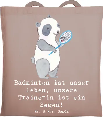 Produktbild von Mr. & Mrs. Panda Schultasche Badminton Trainerin - Braun Pastell - Geschenk, Shopping Tasche, Motivation, Tote Bag, Sportart, Danksagung, Leben, Jutebeutel, Inspiration
