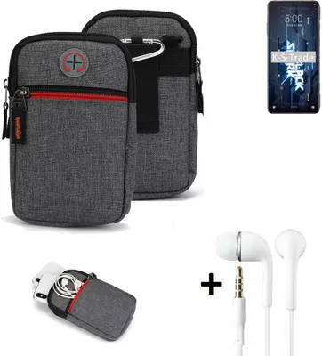 Produktbild von K-S-Trade Gürteltaasche + Kopfhörer kompatibel mit Xiaomi Black Shark 5 Handy Tasche Holster Schutz Hülle Handy Hülle grau Zusatzfächer 1x
