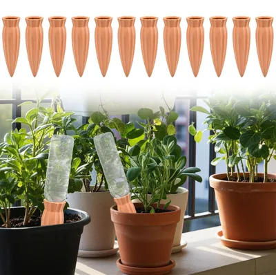 Produktbild von 12er-Set XL-Tonkegel Bewässerungszapfen für Flaschen: Automatische Pflanzenbewässerung – Sorgenfrei Urlaub machen & gesunde Pflanzen genießen