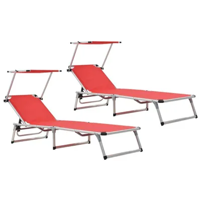 Immagine prodotto di vidaXL Lettini pieghevoli con tetto 2 pz. Alluminio Textilene Rosso
