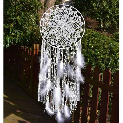 Boho-Dreamcatcher 30 cm, weiß, 80 cm lang, Wanddeko