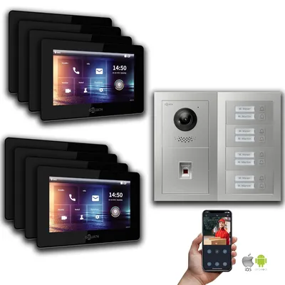 Produktbild von Goliath IP Video Türsprechanlage: 7-Zoll 8 Familienhaus, Fingerprint, Silber : 7 Zoll Schwarz : Unterputzdose Monitor Farbe: 7 Zoll Schwarz Montage: Unterputzdose