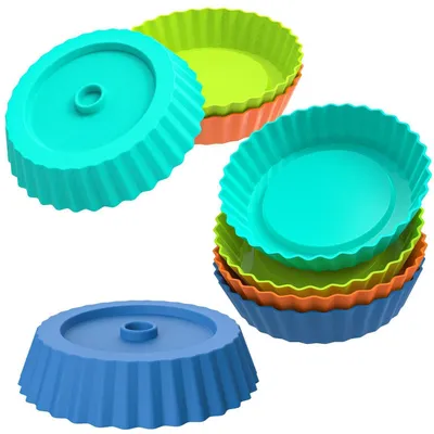 Immagine prodotto di Mini stampo in silicone per basi di torte, 12 cm, confezione da 8 pezzi. Ideale per preparare basi per torte, crostate, quiche e dolci alla frutta