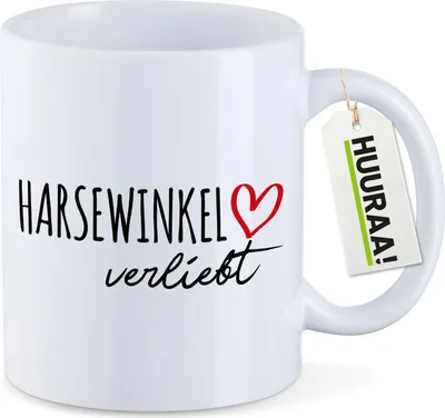 Produktbild von Huuraa Kaffeetasse Harsewinkel verliebt 330ml Weiß Keramik Kaffeebecher Geschenkidee