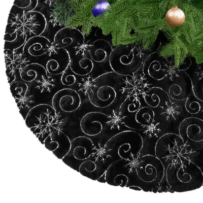 Kunstfell-Weihnachtsbaumrock, schwarz mit silbernen Pailletten, 122 cm