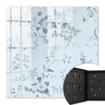 Produktbild von Metall Schlüsselkasten 30 x 30 cm - schwarzer Schlüsselschrank zur Wandmontage - wandhängende Schlüsselbox mit Tür - nach links öffnend - Schlüsselaufbewahrung für Flur - Büro - Arbeitszimmer - Werkstatt - Garage - Botanische Blumen