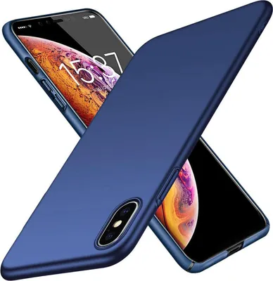 A blue phone case is shown diagonally across the frame, with a smartphone visible underneath.