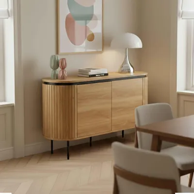 Immagine prodotto di Credenza moderna rettangolare 2 ante L120 cm legno chiaro - Oviala Hemera